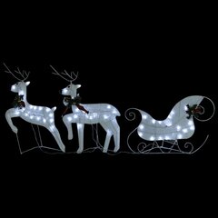Ziemassvētku rotājums ziemeļbrieži un kamanas, baltā krāsā, 140 led cena un informācija | Ziemassvētku dekorācijas | 220.lv