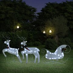 Ziemassvētku rotājums ziemeļbrieži un kamanas, baltā krāsā, 60 led cena un informācija | Ziemassvētku dekorācijas | 220.lv