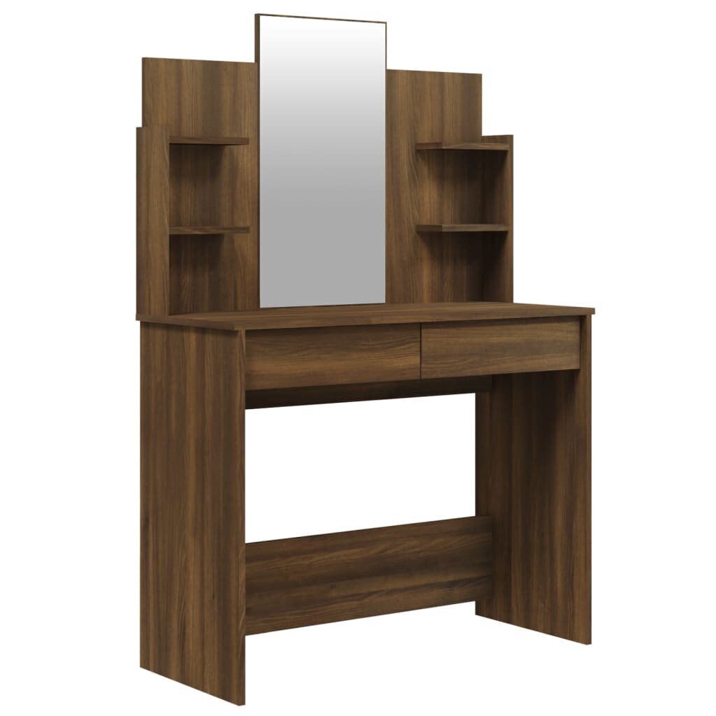 Tualetes galdiņš ar spoguli, brūns ozols, 96x40x142cm cena un informācija | Kosmētikas galdiņi | 220.lv