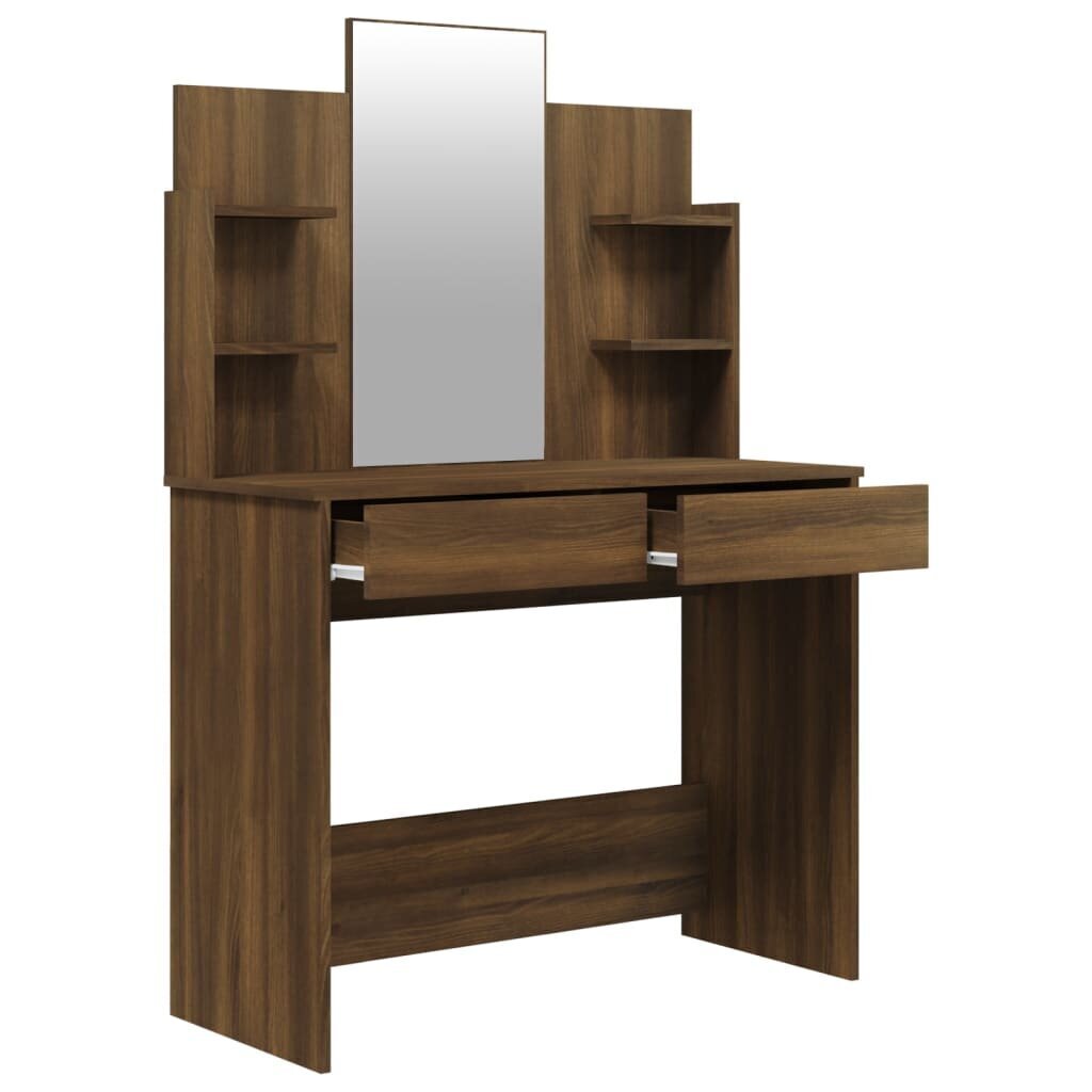 Tualetes galdiņš ar spoguli, brūns ozols, 96x40x142cm cena un informācija | Kosmētikas galdiņi | 220.lv