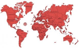 Pasaules karte 200 x 120 cm koka sarkana 110 daļa cena un informācija | Gleznas | 220.lv