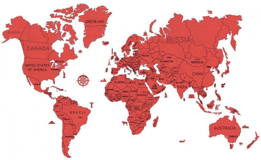 Pasaules karte 200 x 120 cm koka sarkana 110 daļa цена и информация | Gleznas | 220.lv