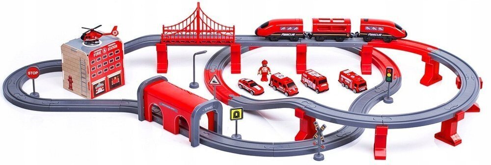 Rotaļlu ugunsdzēsēju pilsētas vilciena komplekts zēniem Lean Toys, sarkans cena un informācija | Rotaļlietas zēniem | 220.lv