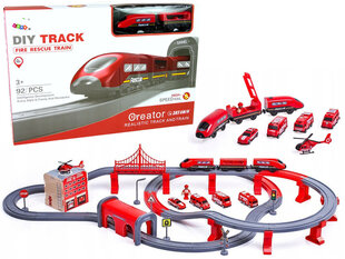 Игрушечный набор пожарных поездов для мальчиков Lean Toys, красный цена и информация | Конструктор автомобилей игрушки для мальчиков | 220.lv