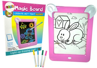 Izgaismots rasējamais dēlis ar piederumiem Lean Toys Magic Board, rozā cena un informācija | Attīstošās rotaļlietas | 220.lv