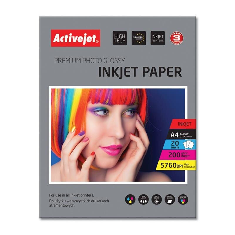 Fotopapīrs ActiveJet AP4-200G20, glancēts цена и информация | Burtnīcas un papīra preces | 220.lv