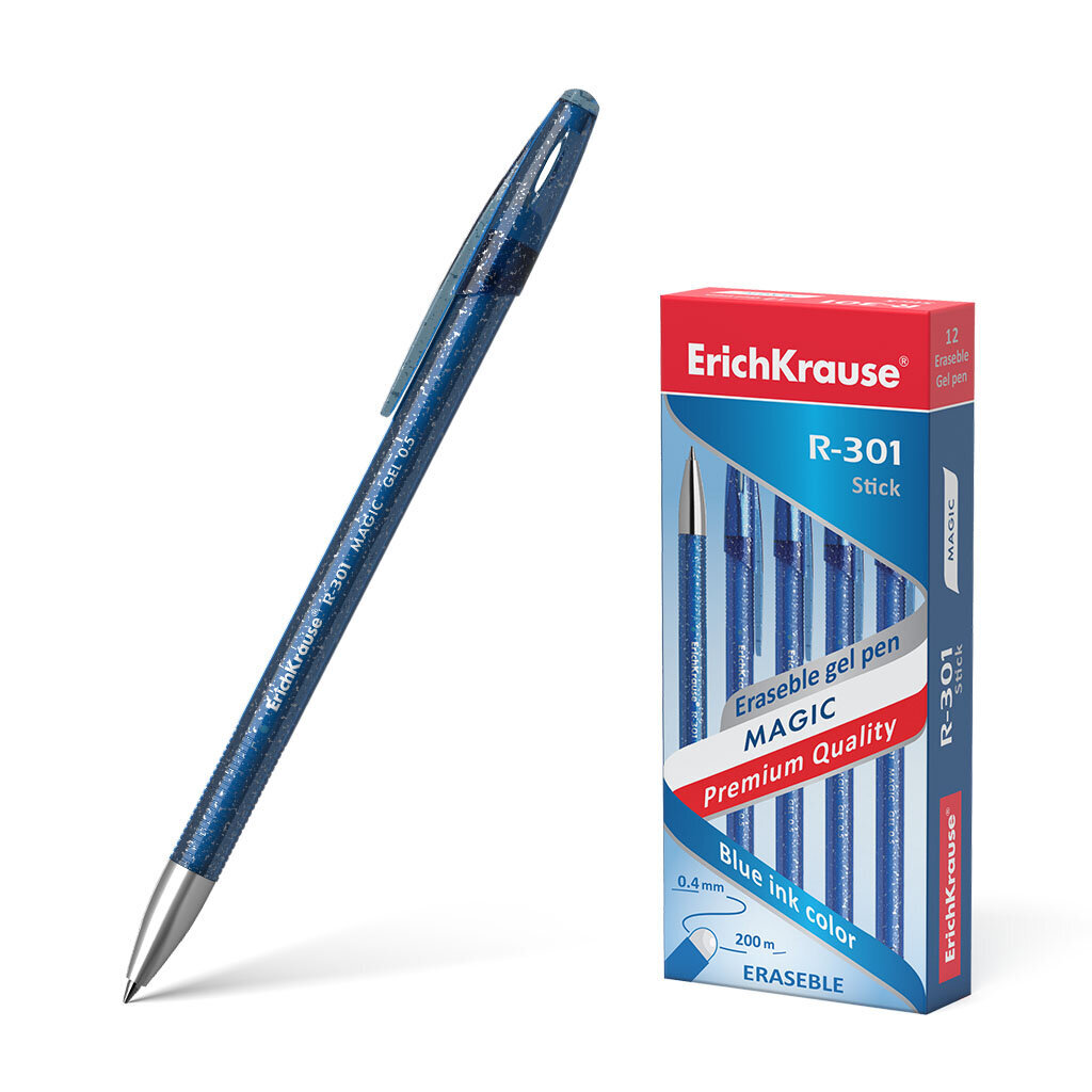 Gēla pildspalva ar dzēšamo tinti ErichKrause ® R-301 Magic Gel 0.5, tintes krāsa - zila (kastē pa 12 gab.) цена и информация | Rakstāmpiederumi | 220.lv