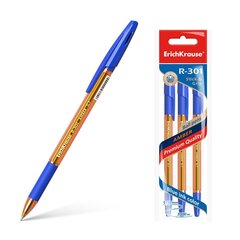 Ручка шариковая ErichKrause® R-301 Amber Stick&Grip 0.7, цвет чернил синий (в пакете по 3 шт.), набор цена и информация | Письменные принадлежности | 220.lv