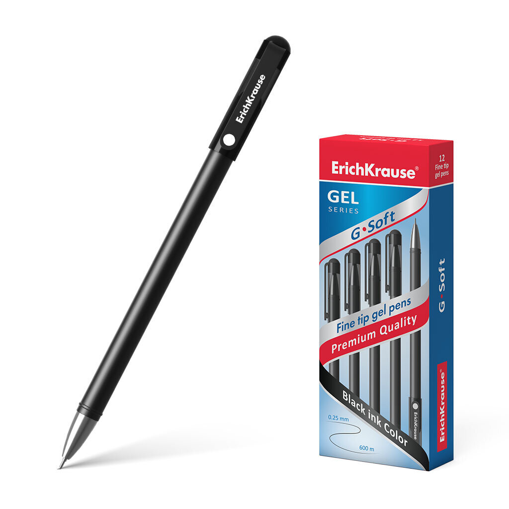 Gēla pildspalva ErichKrause® G-Soft, tintes krāsa - melna (iepakojumā 12 gb.), komplekts cena un informācija | Rakstāmpiederumi | 220.lv