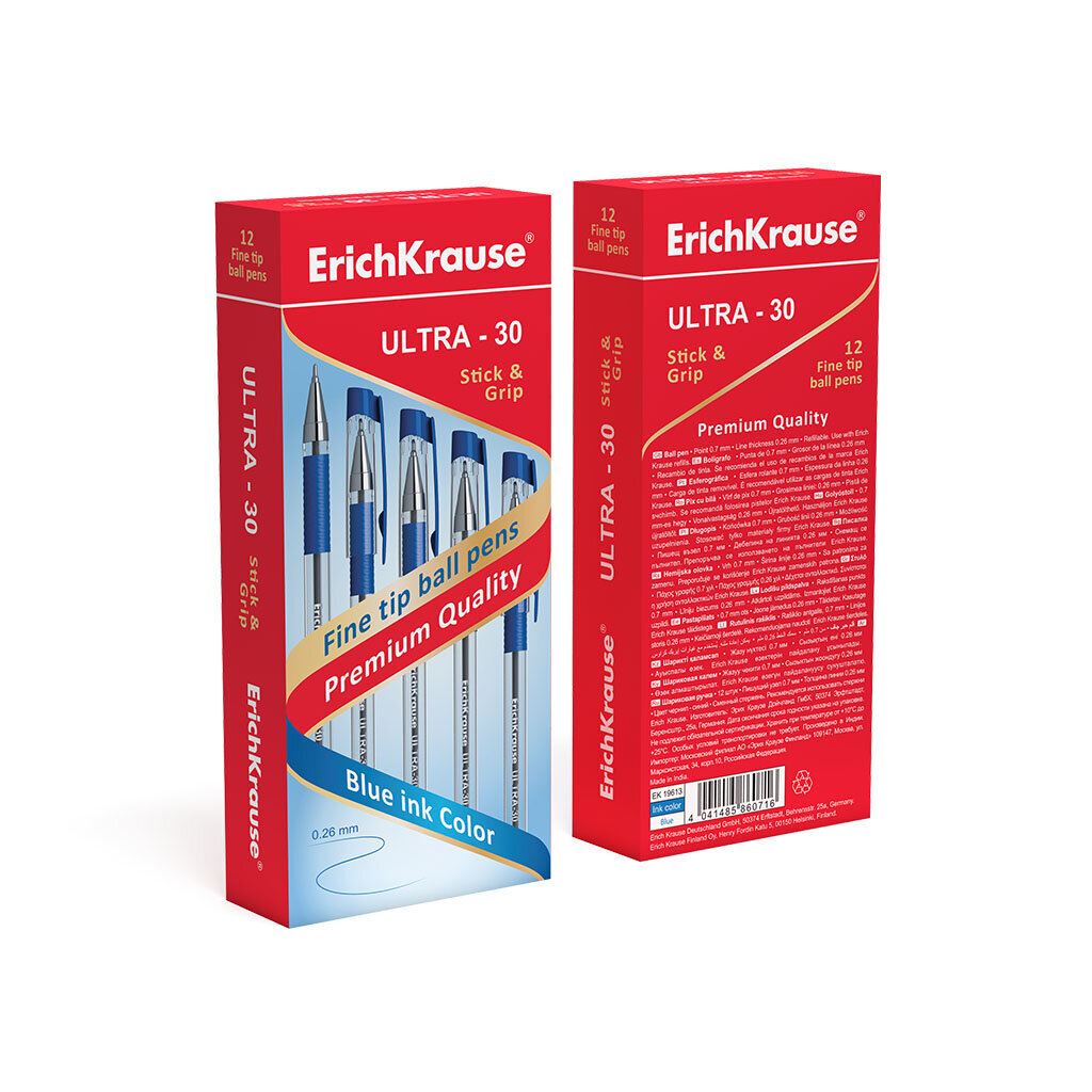 Lodīšu pildspalva ErichKrause® ULTRA-30, tintes krāsa - zila (iepakojumā 12 gb.), komplekts цена и информация | Rakstāmpiederumi | 220.lv