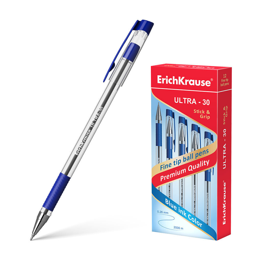 Lodīšu pildspalva ErichKrause® ULTRA-30, tintes krāsa - zila (iepakojumā 12 gb.), komplekts цена и информация | Rakstāmpiederumi | 220.lv