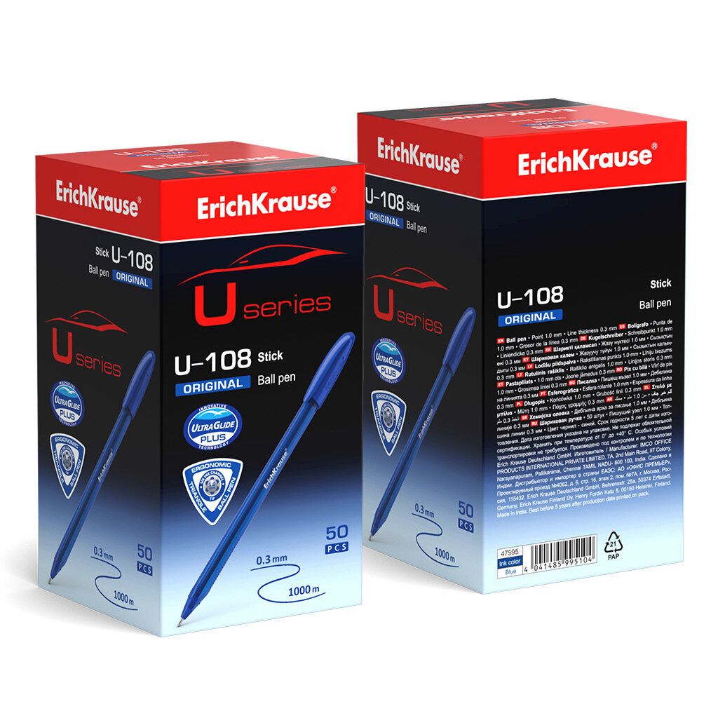 Lodīšu pildspalva ErichKrause ® U-108 Original Stick 1.0, Ultra Glide Technology, tintes krāsa - zila (kastītē pa 50 gab.), komplekts цена и информация | Rakstāmpiederumi | 220.lv