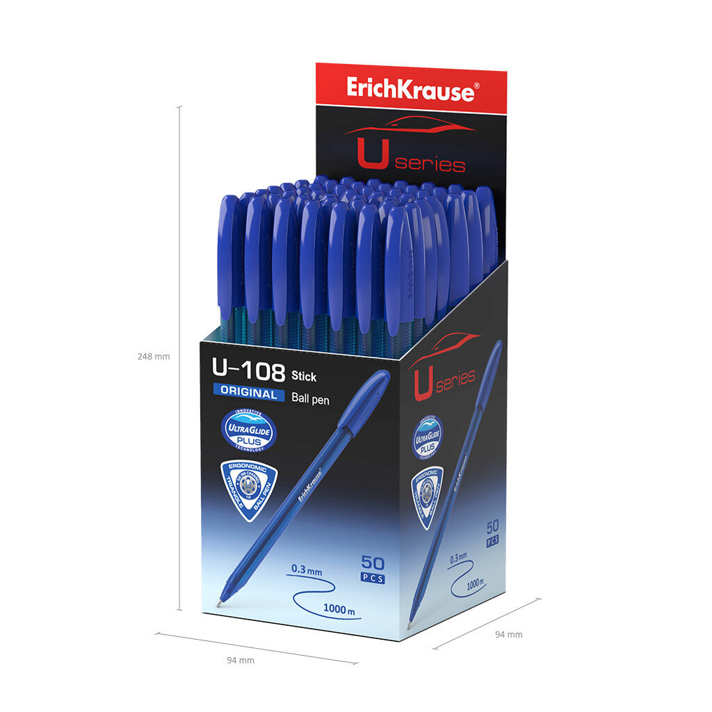 Lodīšu pildspalva ErichKrause ® U-108 Original Stick 1.0, Ultra Glide Technology, tintes krāsa - zila (kastītē pa 50 gab.), komplekts cena un informācija | Rakstāmpiederumi | 220.lv