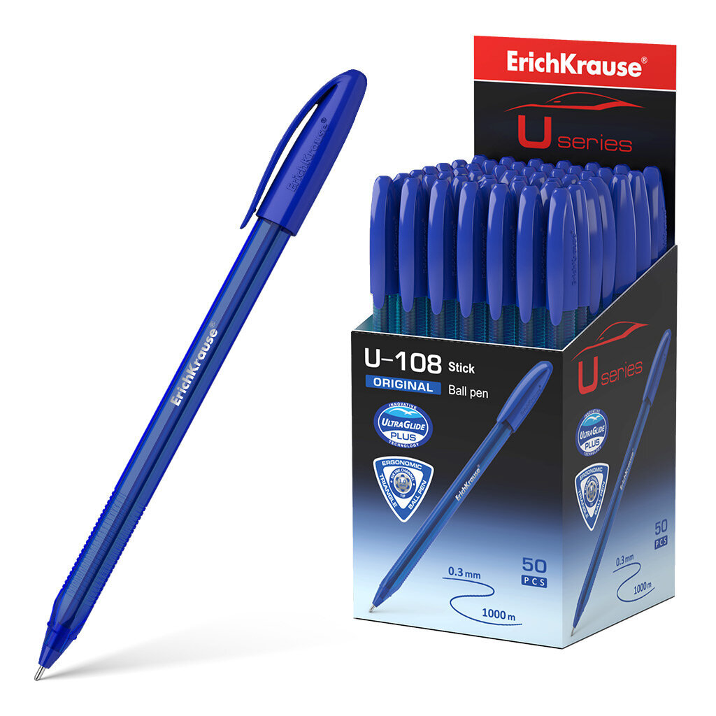 Lodīšu pildspalva ErichKrause ® U-108 Original Stick 1.0, Ultra Glide Technology, tintes krāsa - zila (kastītē pa 50 gab.), komplekts цена и информация | Rakstāmpiederumi | 220.lv