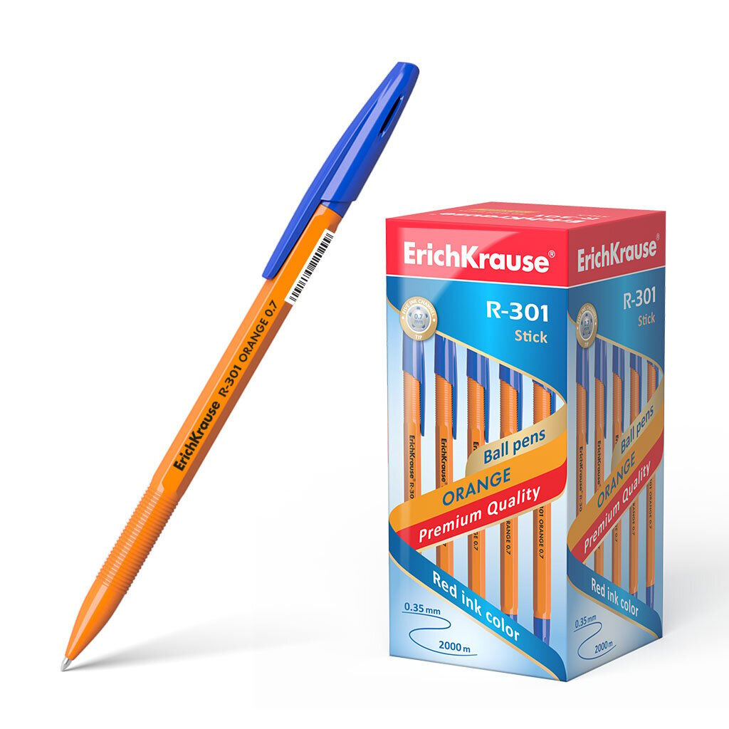 Lodīšu pildspalva ErichKrause ® R-301 Orange Stick 0.7, tintes krāsa - zila (kastītē pa 50 gab.), komplekts cena un informācija | Rakstāmpiederumi | 220.lv