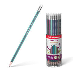 Чернографитный трехгранный карандаш с ластиком  ErichKrause® Sonata HB (в тубусе по 42 шт.), набор цена и информация | Письменные принадлежности | 220.lv