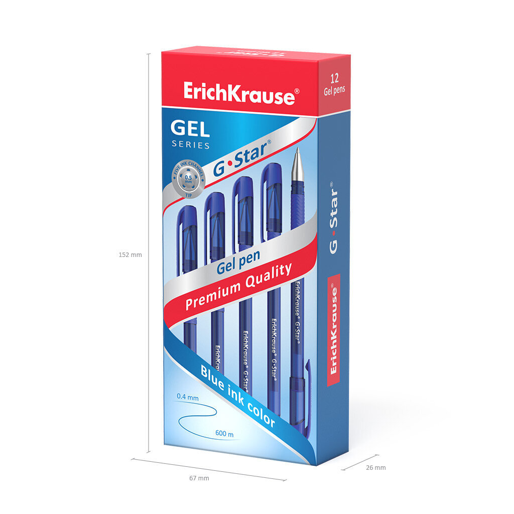 Gēla pildspalva ErichKrause ® G-Star ®, tintes krāsa - zila (kastītē pa 12 gab.), komplekts цена и информация | Rakstāmpiederumi | 220.lv