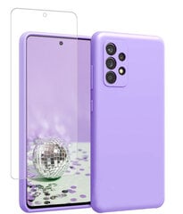 Komplekts - silikona vāciņš Samsung Galaxy A53 5G (real liquid silicone Easy Clean), violets (Lavanda) + Basic (Case Friendly) aizsargstikls cena un informācija | Telefonu vāciņi, maciņi | 220.lv