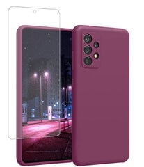 Komplekts - silikona vāciņš Samsung Galaxy A53 5G (real liquid silicone Easy Clean), violets (Maroon) + Basic (Case Friendly) aizsargstikls kaina ir informacija | Telefonu vāciņi, maciņi | 220.lv