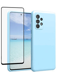 Komplekts-aizsargvāciņš silikona Samsung Galaxy A53 5G SoundBerry(real liquid silicone Easy Clean), zils (Blue sky) + aizsargstikls Superior 5D cena un informācija | Telefonu vāciņi, maciņi | 220.lv
