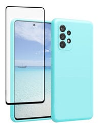 Komplekts-aizsargvāciņš silikona Samsung Galaxy A53 5G SoundBerry(real liquid silicone Easy Clean), zils (Turquoise crystal) + aizsargstikls Superior 5D цена и информация | Чехлы для телефонов | 220.lv