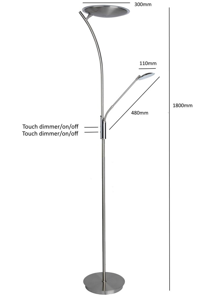 LED stāvlampa G.LUX GH-6100 mat. hroma krāsa цена и информация | Stāvlampas | 220.lv