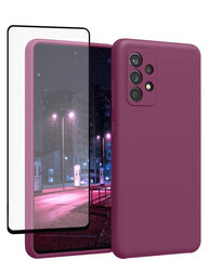 Komplekts-aizsargvāciņš silikona Samsung Galaxy A53 5G SoundBerry(real liquid silicone Easy Clean), violets (Maroon) + aizsargstikls Superior 5D cena un informācija | Telefonu vāciņi, maciņi | 220.lv