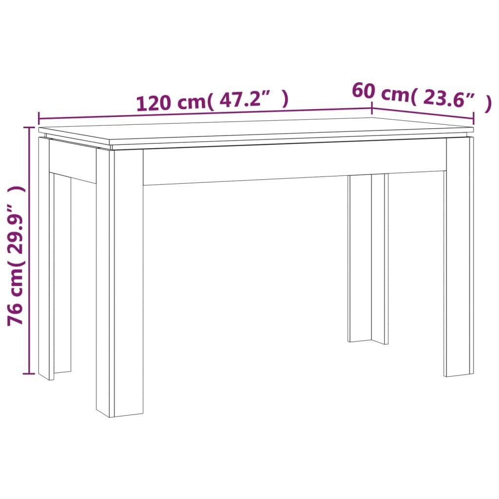 Ēdamgalds, pelēks ozols, 120x60x76cm, koks cena un informācija | Virtuves galdi, ēdamgaldi | 220.lv