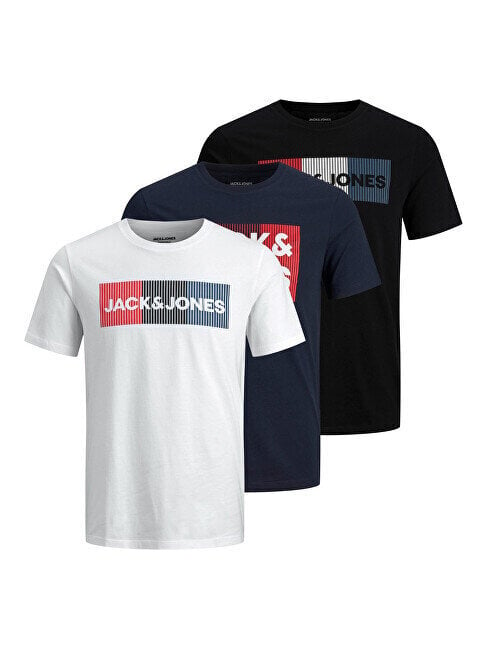 3 PACK - vīriešu t-krekls JJECORP 12191762 Navy Blaze r + Black + White cena un informācija | Vīriešu T-krekli | 220.lv