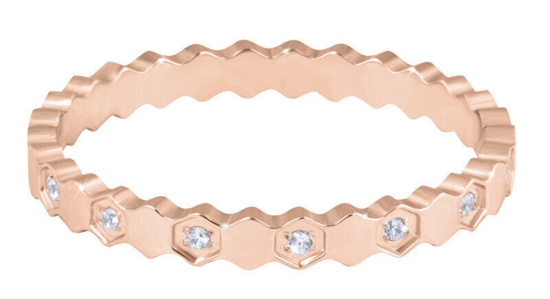 Troli Dizaina apzeltīts tērauda gredzens ar skaidriem rozā zelta cirkoniem цена и информация | Gredzeni | 220.lv