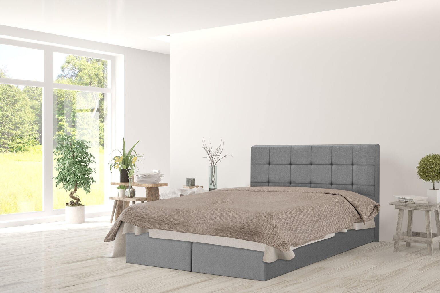 Kontinentālā gulta Nami, 200x200 cm, pelēka цена и информация | Gultas | 220.lv