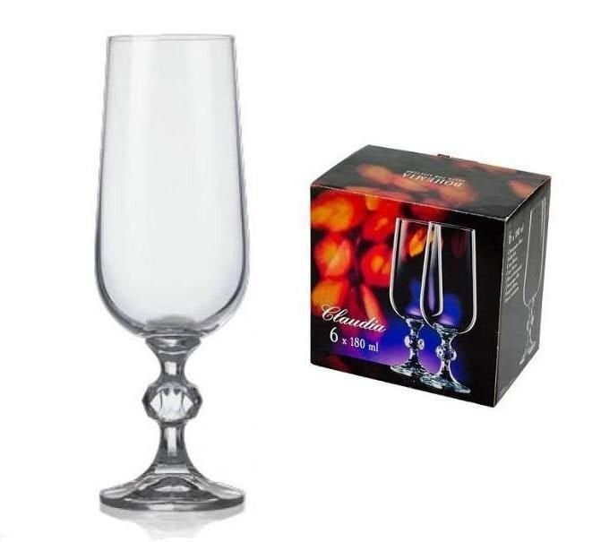 Šampanieša glāzes Claudia 6 gab. bez dekora (BOHEMIA CRYSTAL), 180 ml cena un informācija | Glāzes, krūzes, karafes | 220.lv