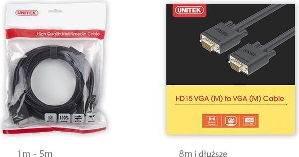 Unitek Cable VGA HD15 M/M 8m, Y-C512A цена и информация | Kabeļi un vadi | 220.lv
