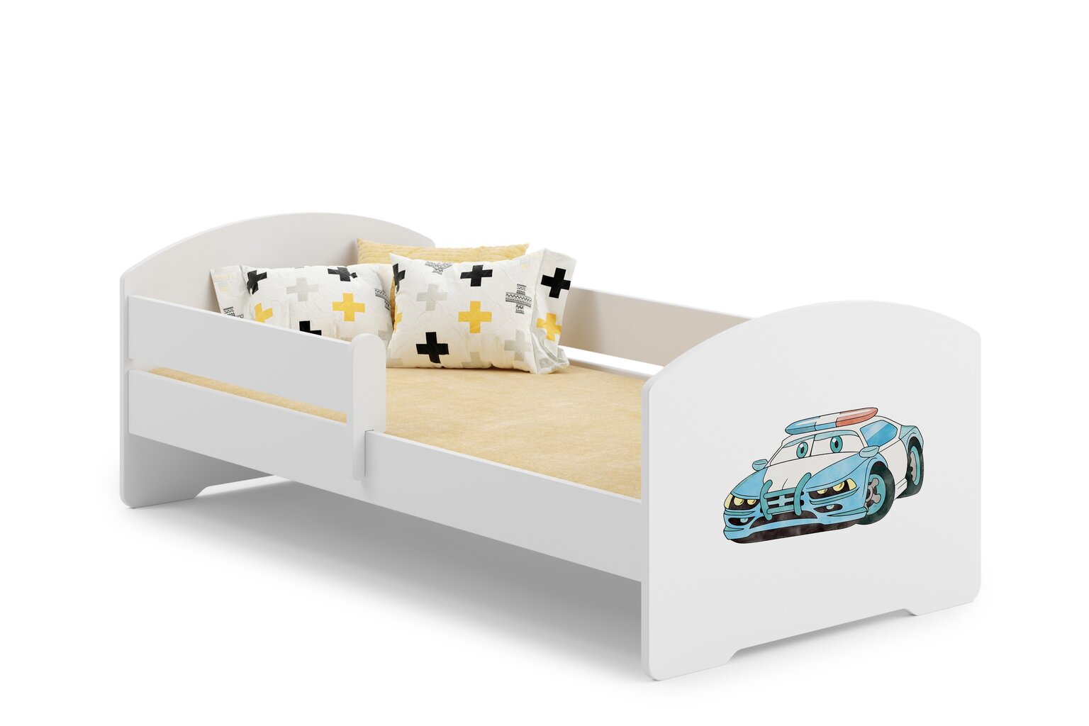 Gulta ADRK Furniture Pepe Barrier Police Car, 140x70 cm, balta цена и информация | Bērnu gultas | 220.lv