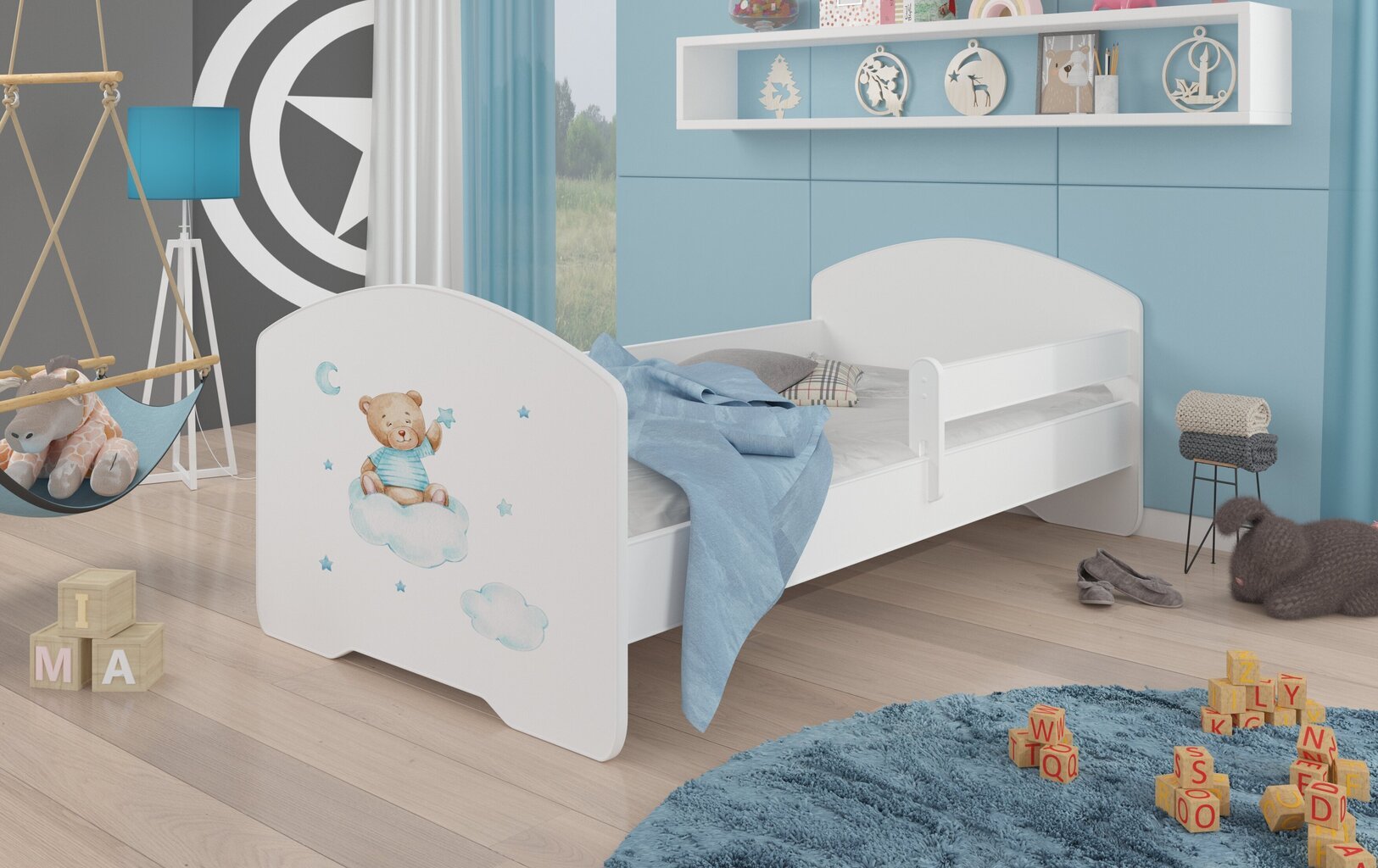 Gulta ADRK Furniture Pepe Barrier Teddy Bear and Cloud, 140x70 cm, balta cena un informācija | Bērnu gultas | 220.lv