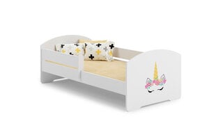 Gulta ADRK Furniture Pepe Barrier Unicorn, 160x80 cm, balta cena un informācija | Bērnu gultas | 220.lv