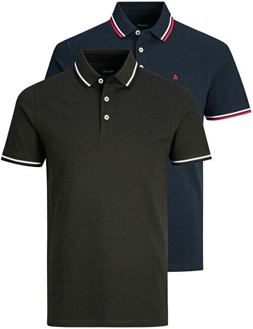 2 PACK — vīriešu polo krekls JJEPAULOS Slim Fit 12191216 Navy Blazer Forest Night(PLAY1) цена и информация | Vīriešu T-krekli | 220.lv