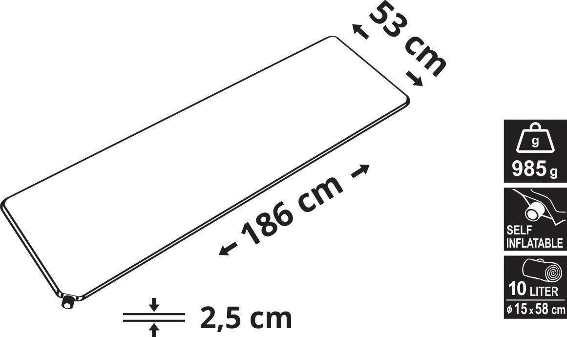 Savaime piepūšamais paklājiņš Cattara – zils, 186 x 53 x 2,5 cm cena un informācija | Piepūšamie matrači un mēbeles | 220.lv