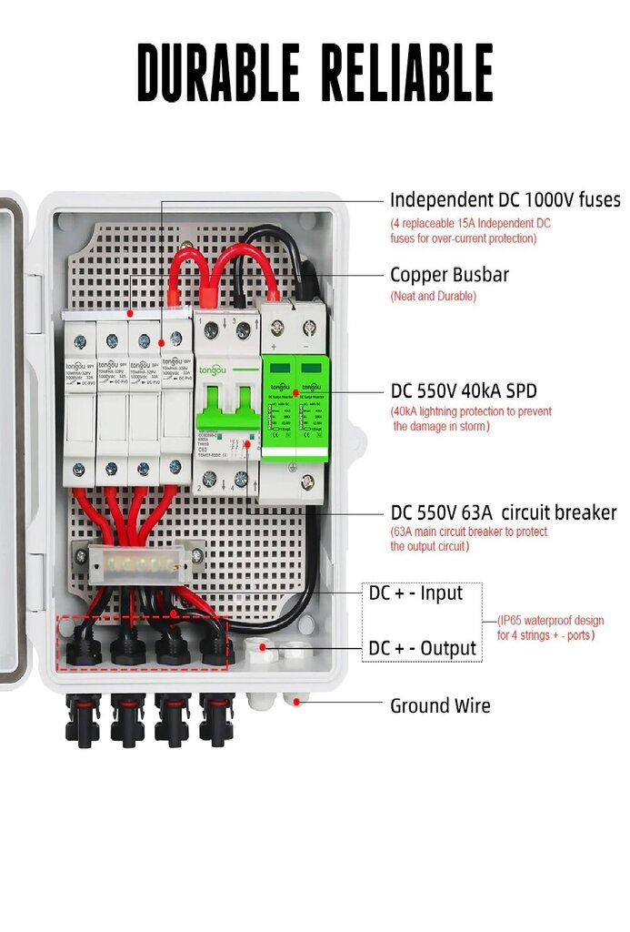 Saules paneļa sadales kārba 4 in 1 no 1000V PV DC mājsaimniecības sadalei, pilns komplekts cena un informācija | Saules paneļi, komponentes | 220.lv