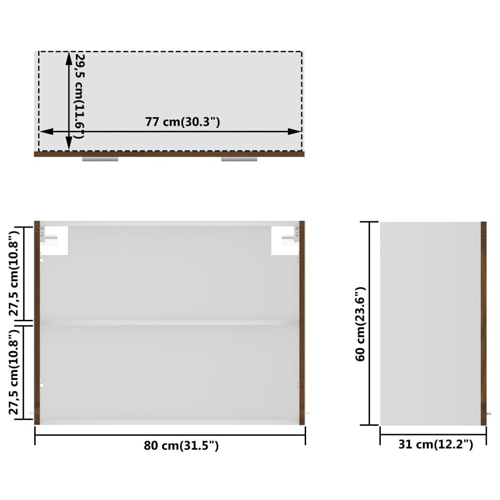 Piekarināms stikla skapis, brūns ozols, 80x31x60cm, koks цена и информация | Virtuves skapīši | 220.lv