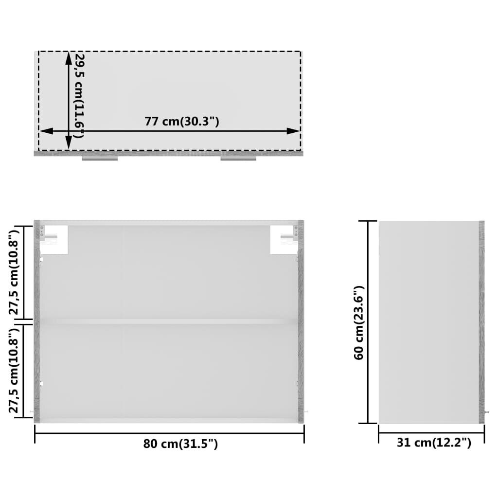 Piekarināms stikla skapis, pelēks ozols, 80x31x60cm, koks cena un informācija | Virtuves skapīši | 220.lv