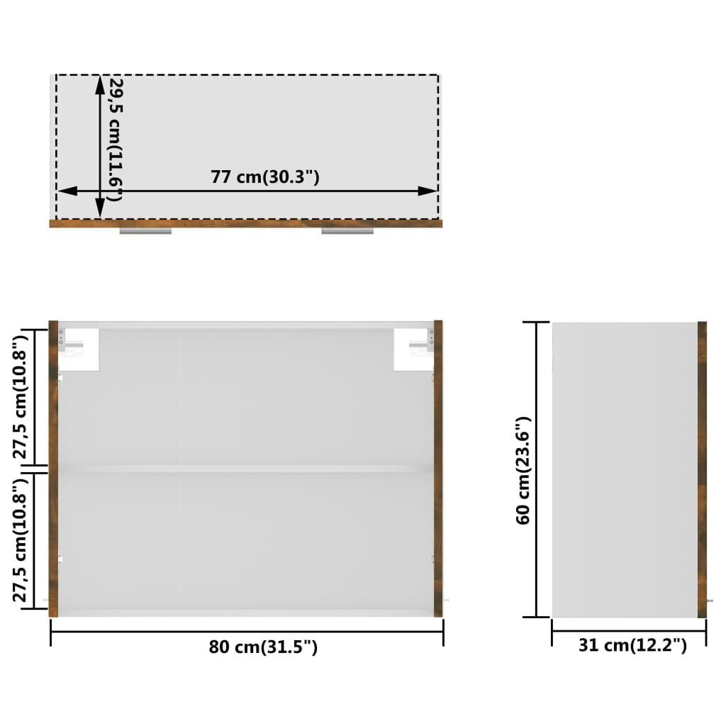 Piekarināms stikla skapis, ozols, 80x31x60cm, koks цена и информация | Virtuves skapīši | 220.lv