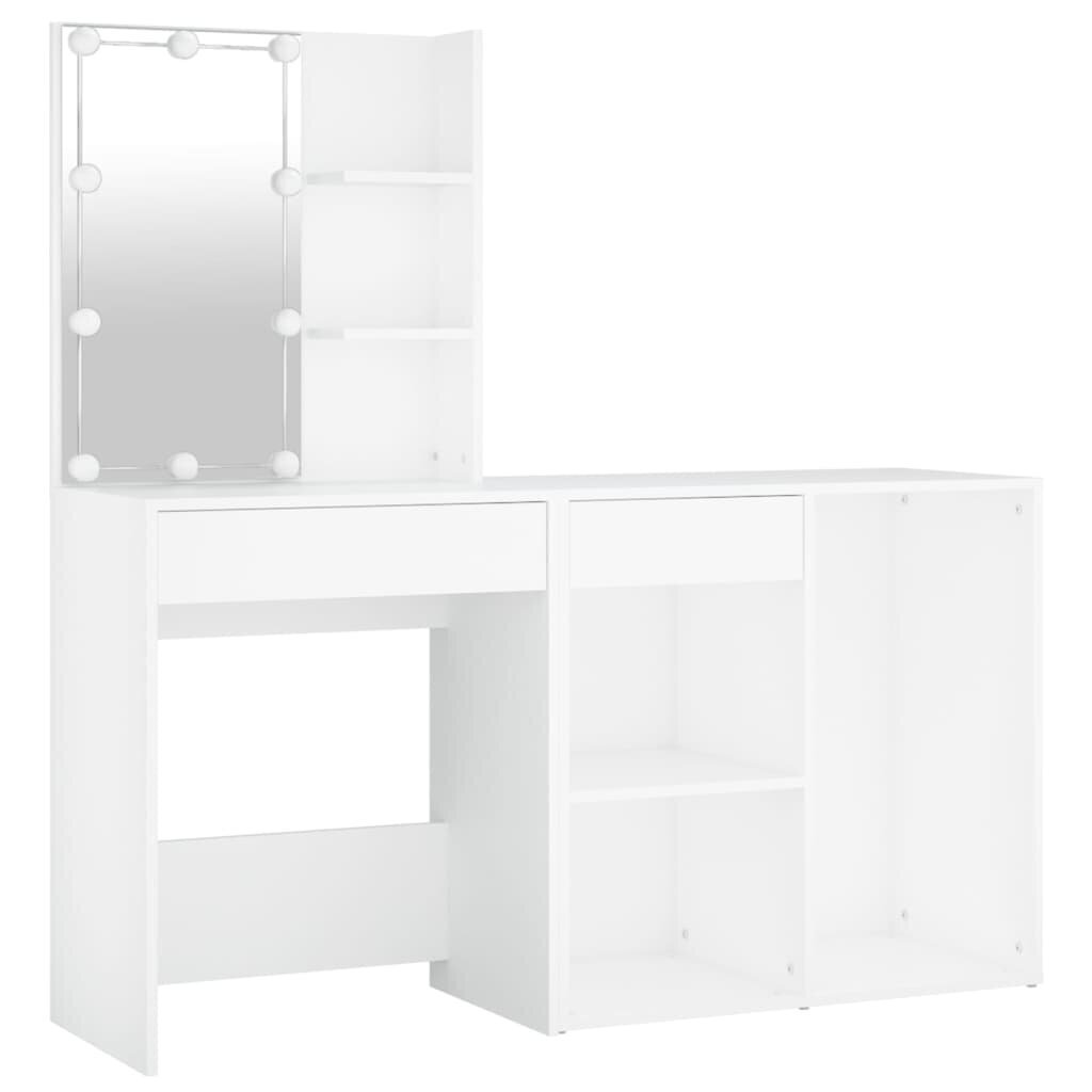 Tualetes galdiņš ar led un skapi, balts, koks cena un informācija | Kosmētikas galdiņi | 220.lv