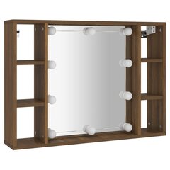 Spoguļskapis ar LED apgaismojumu, brūns ozols, 76x15x55cm cena un informācija | Vannas istabas skapīši | 220.lv