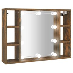 Spoguļskapis ar led, dūmakainu ozolu, 76x15x55cm цена и информация | Шкафчики для ванной | 220.lv