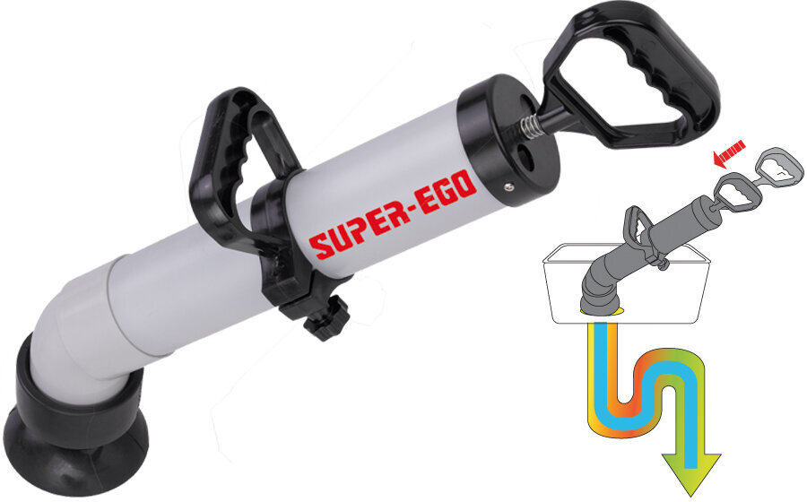 Cauruļu tīrīšanas sūknis ar 2 adapteriem Super Ego (1,3 l; Ø 20 - 100 mm) cena un informācija | Rokas instrumenti | 220.lv