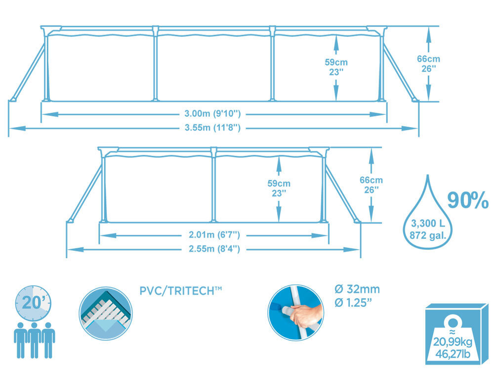 Baseins Bestway Steel Pro Splash Frame, 300x201x66 cm cena un informācija | Baseini | 220.lv