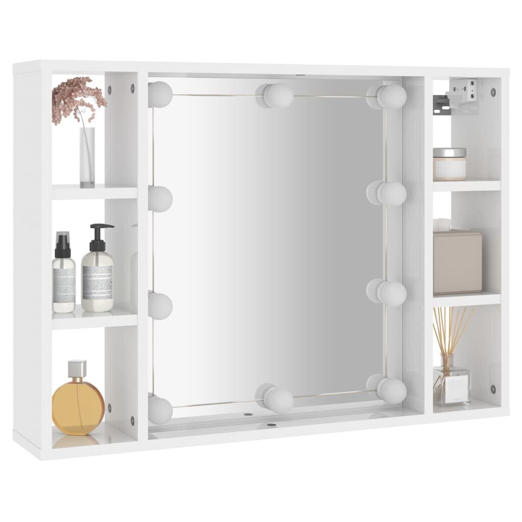 Spoguļskapis ar LED, balts, 76x15x55cm, glancēts cena un informācija | Vannas istabas skapīši | 220.lv