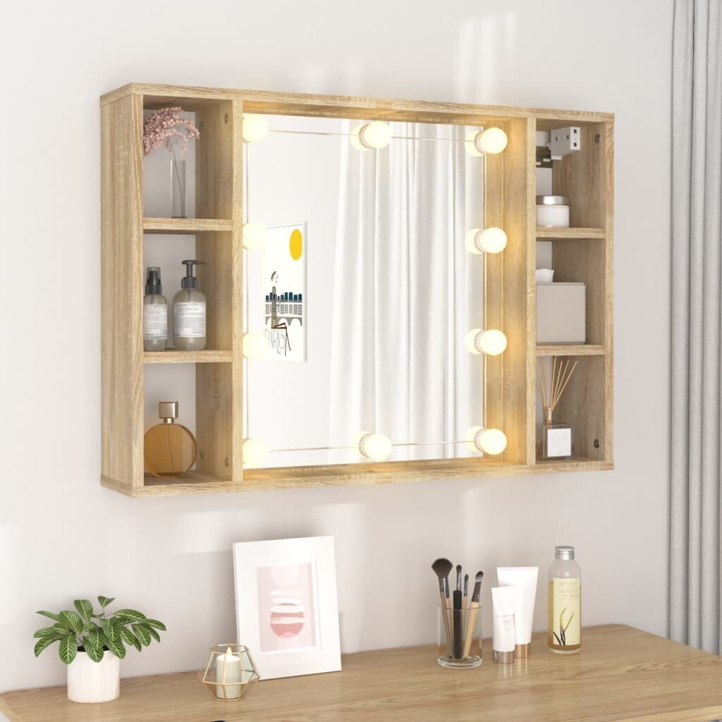 Spoguļskapis ar LED apgaismojumu, ozols, 76x15x55cm cena un informācija | Vannas istabas skapīši | 220.lv