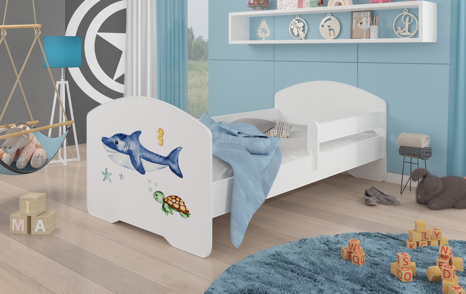 Gulta ADRK Mēbeles Pepe Barrier Sea Animals, 140x70 cm, balta cena un informācija | Bērnu gultas | 220.lv